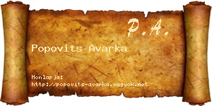 Popovits Avarka névjegykártya